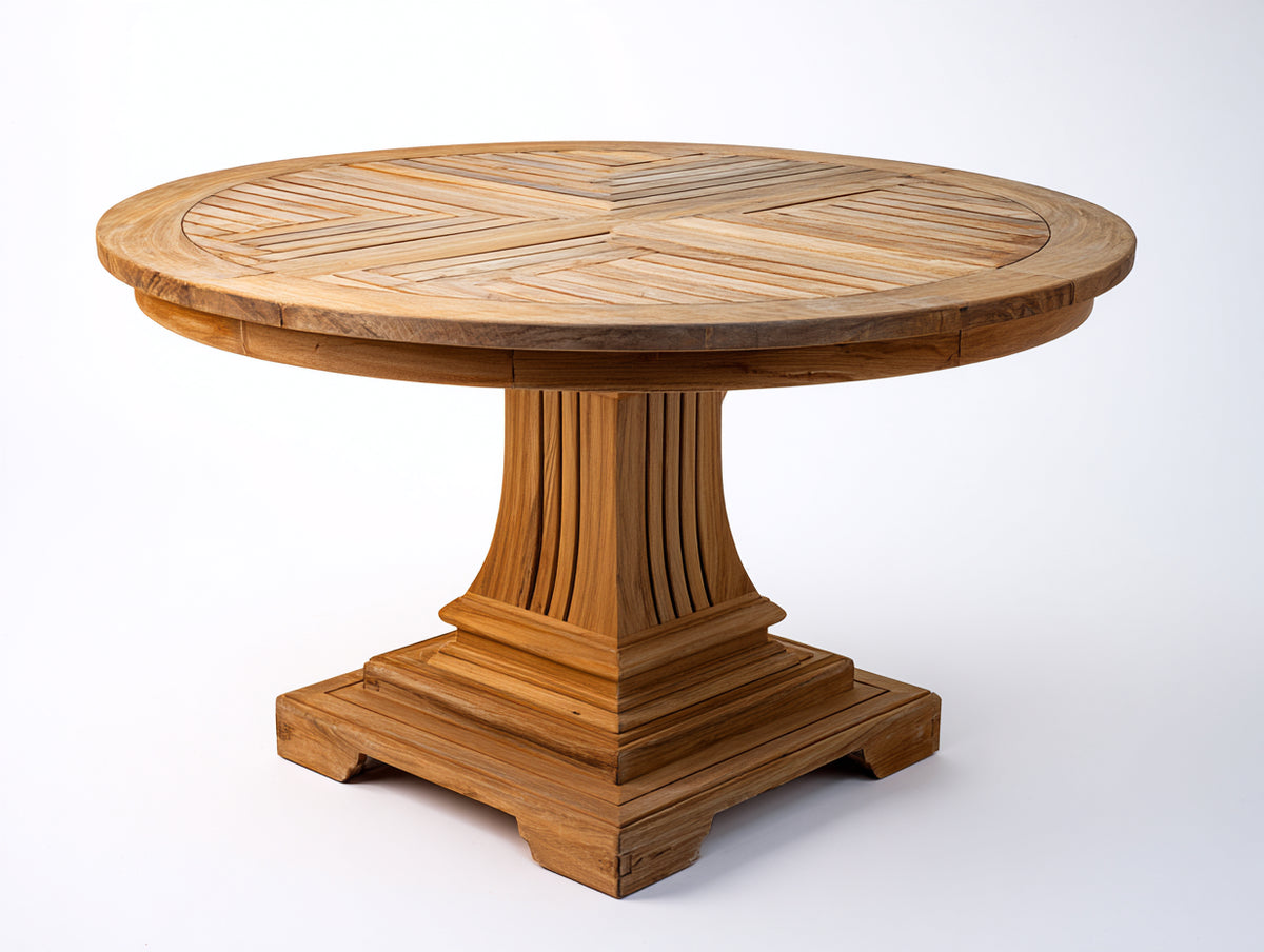 Tavolo da giardino - Legno - 126 x 126 x 75 cm - Marrone dorato - Stile classico con base sagomata