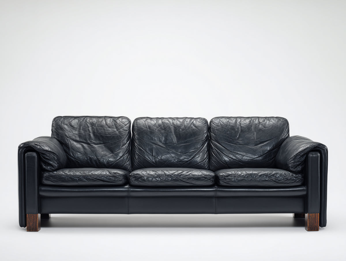 Divano lineare - Pelle - 222x91x85 cm - Nero - Vintage