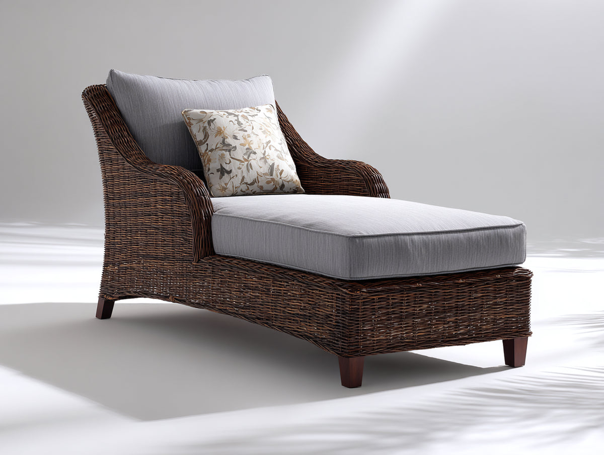 Lettino prendisole - Rattan intrecciato-Tessuto - 190 x 82 x 94 cm - Marrone-Grigio chiaro - Stile naturale contemporaneo