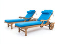 Lettino prendisole - Legno-Tessuto - 200 x 72 x 98 cm - Naturale-Blu - Stile classico con schienale regolabile e ruote