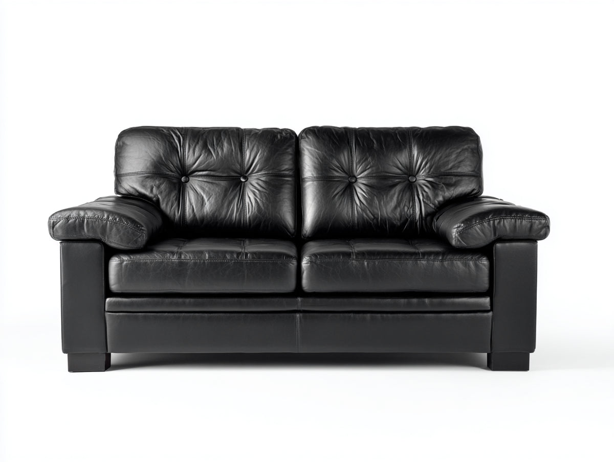 Divano lineare - Pelle - 194x95x88 cm - Nero - Vintage