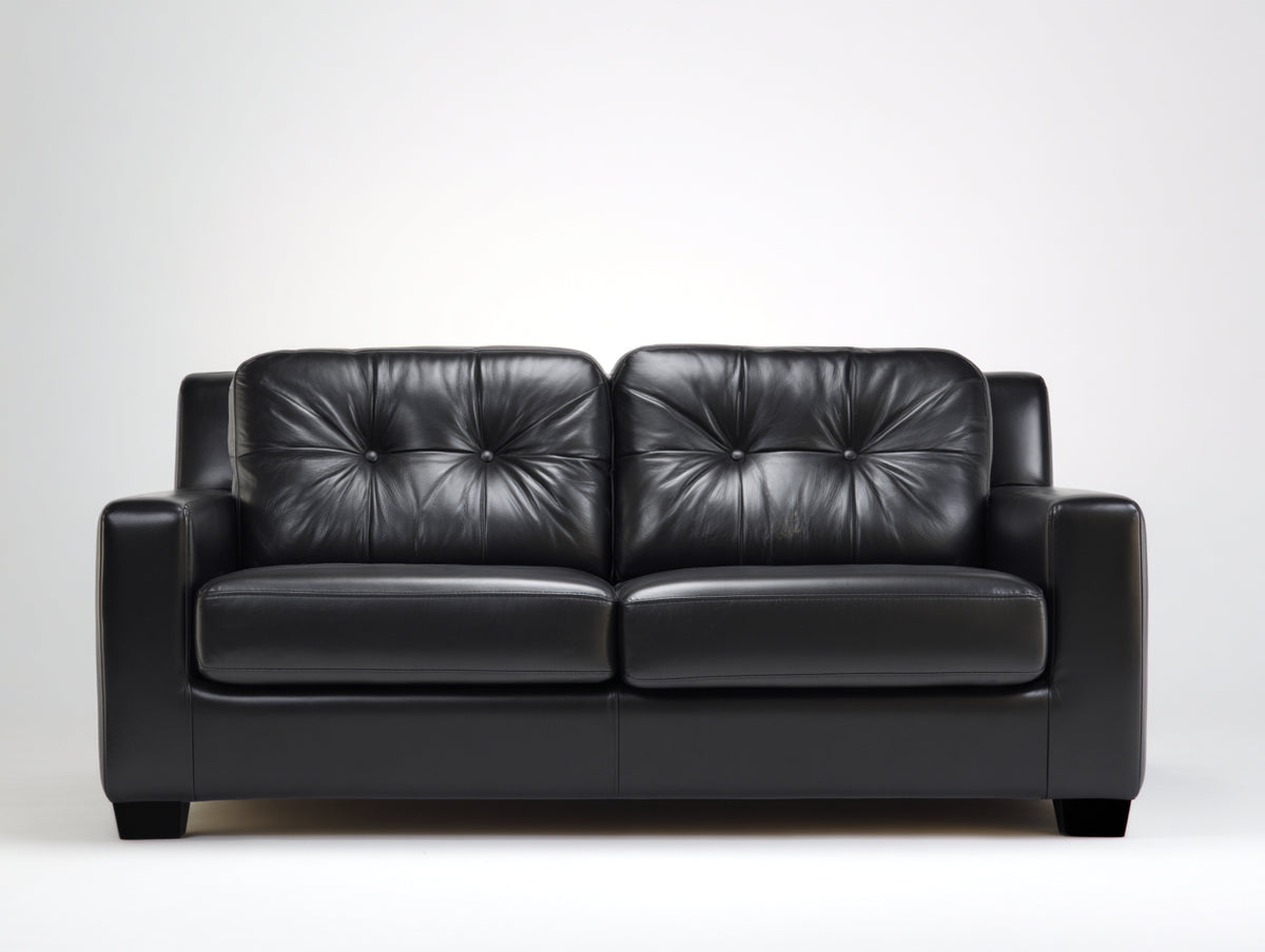 Divano lineare - Pelle - 186x90x86 cm - Nero - Moderno capitonné