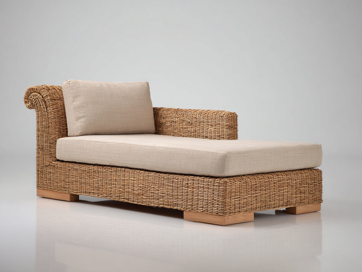 Lettino prendisole - Rattan intrecciato-Tessuto - 192 x 88 x 82 cm - Naturale-Beige - Stile costiero