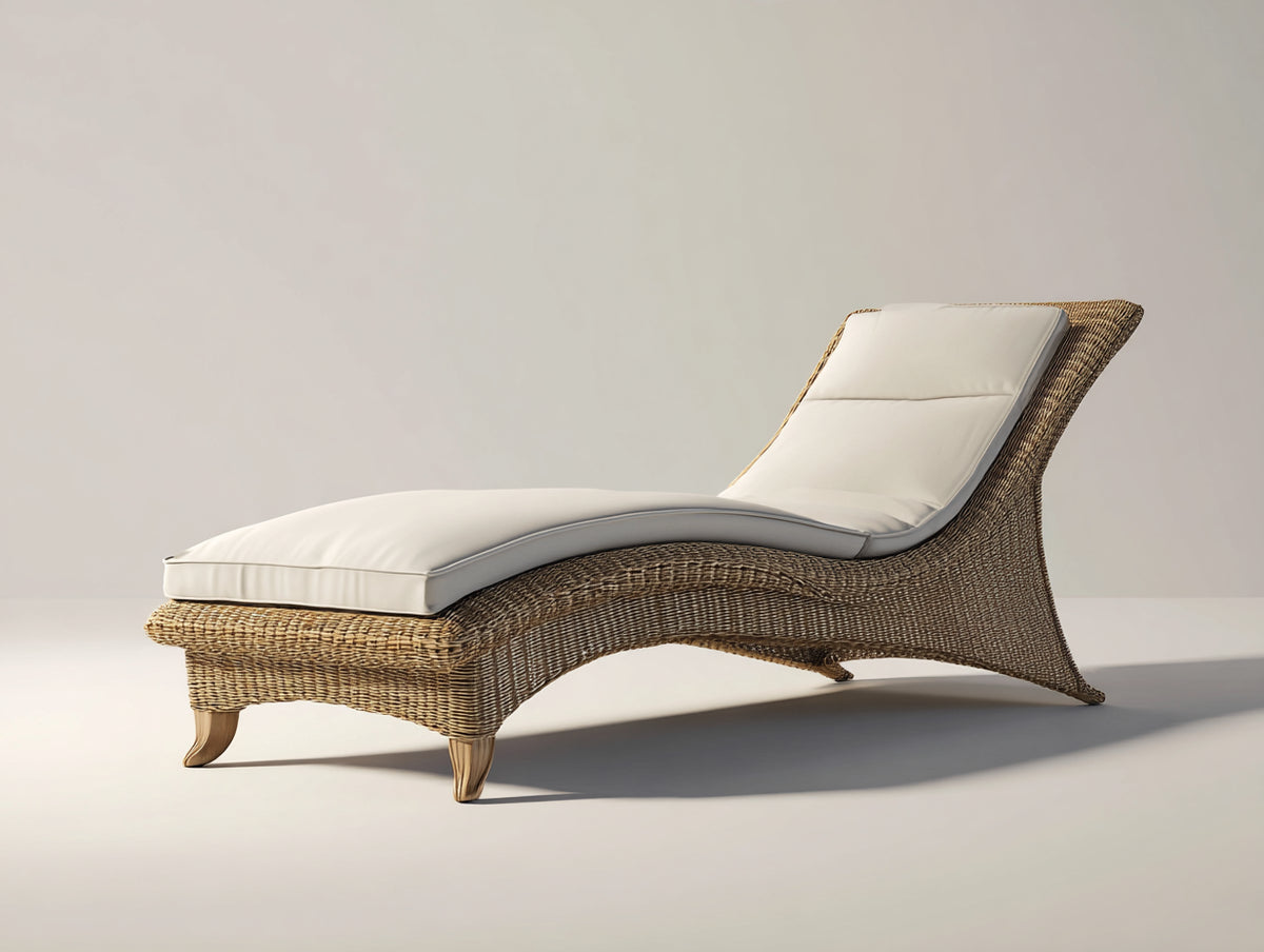 Lettino prendisole - Rattan intrecciato-Tessuto - 190 x 76 x 86 cm - Naturale-Avorio - Stile organico contemporaneo