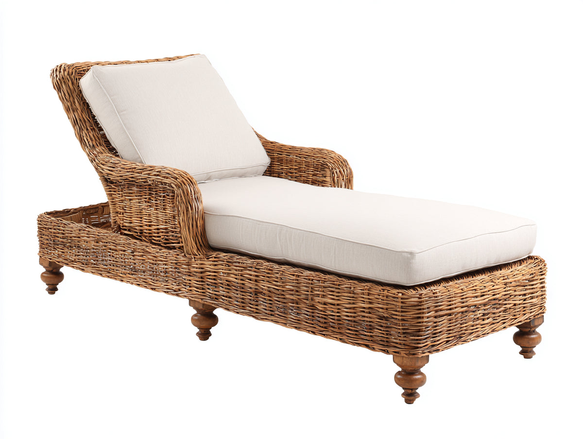 Lettino prendisole - Rattan intrecciato-Tessuto - 190 x 82 x 93 cm - Naturale-Avorio - Stile classico