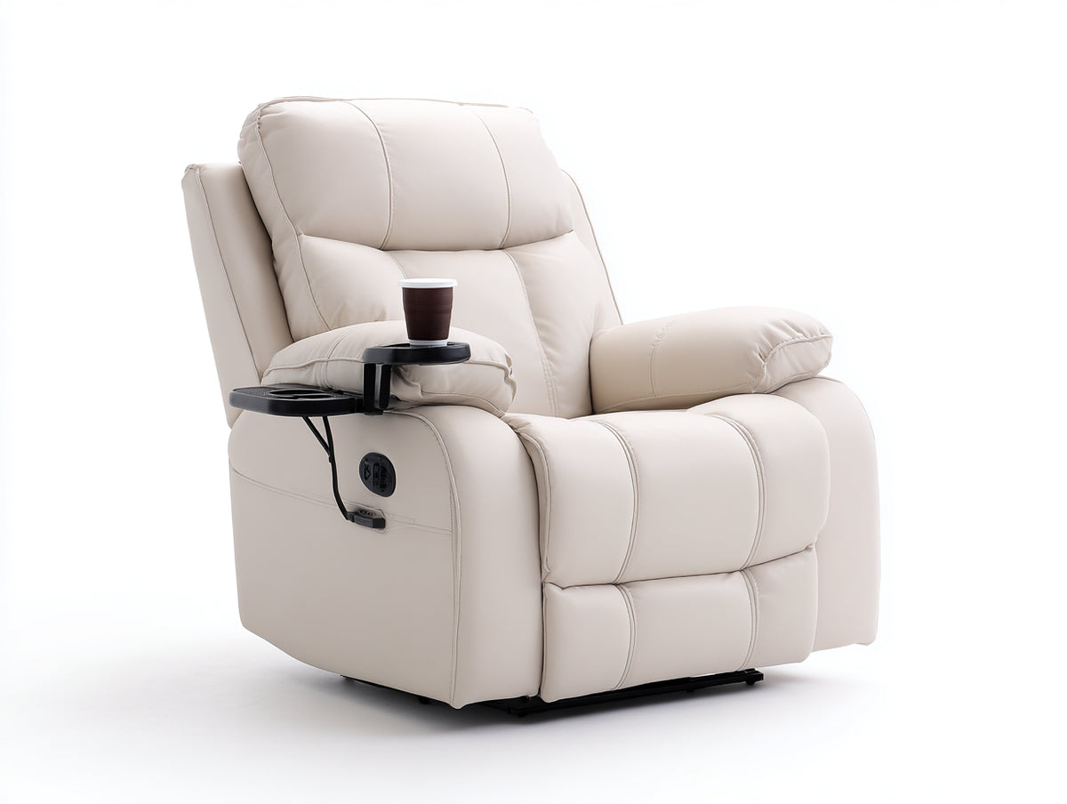 Poltrona reclinabile - Similpelle - 106x98x107 cm - Avorio - Stile contemporaneo