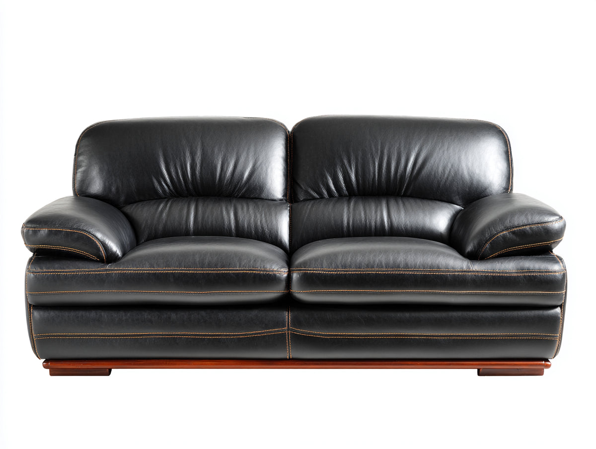 Divano lineare - Pelle - 196x96x90 cm - Nero - Classico moderno