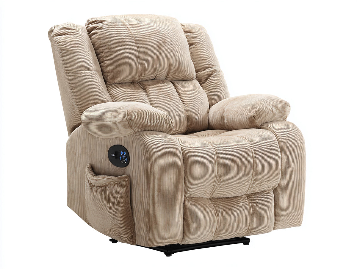Poltrona reclinabile - Velluto a coste - 103x96x106 cm - Beige sabbia - Stile contemporaneo