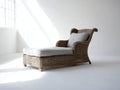 Lettino prendisole - Rattan intrecciato-Tessuto - 176 x 82 x 92 cm - Marrone tortora-Grigio chiaro - Stile classico naturale