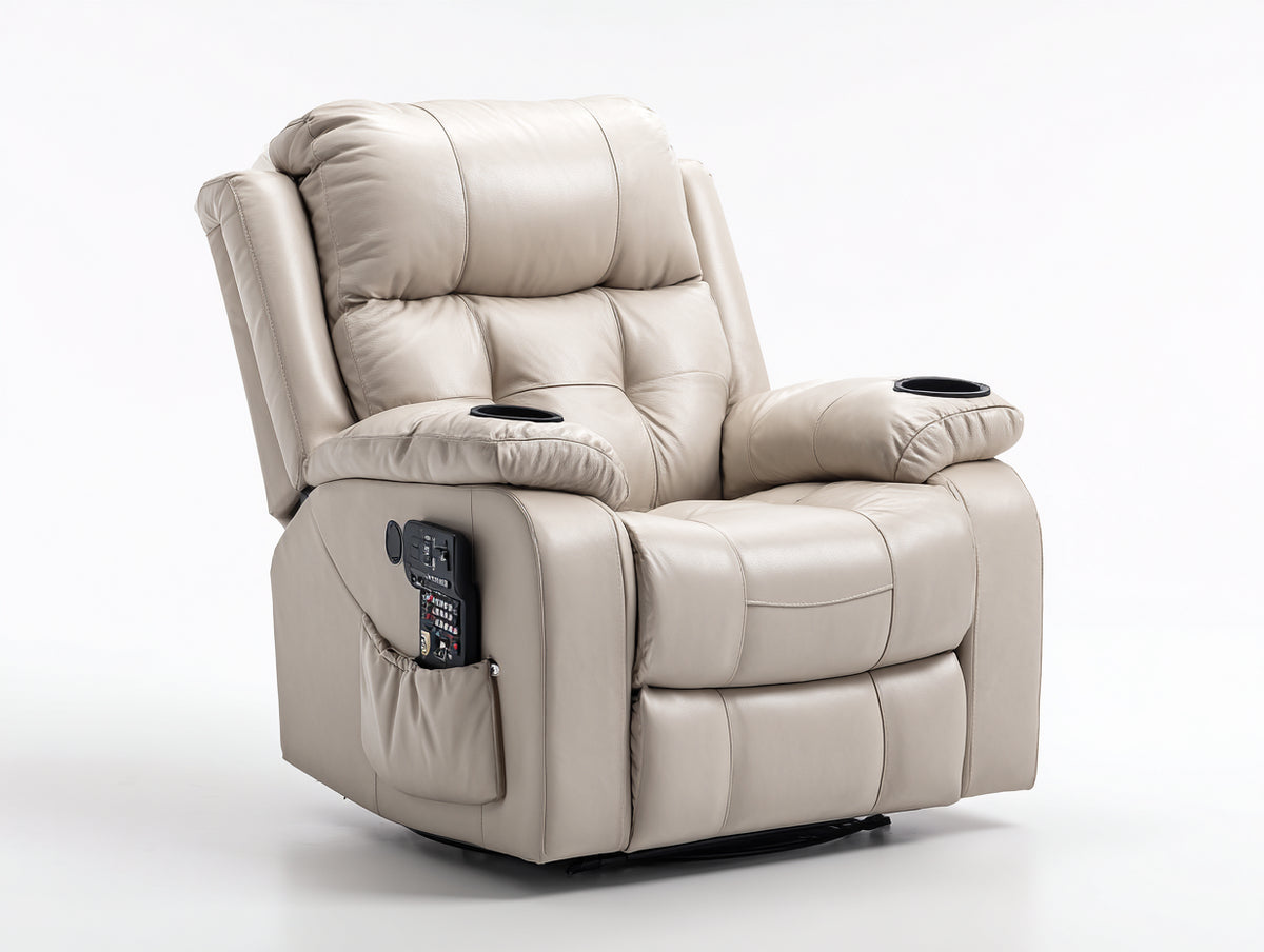 Poltrona reclinabile - Similpelle - 106x98x105 cm - Beige chiaro - Stile elegante