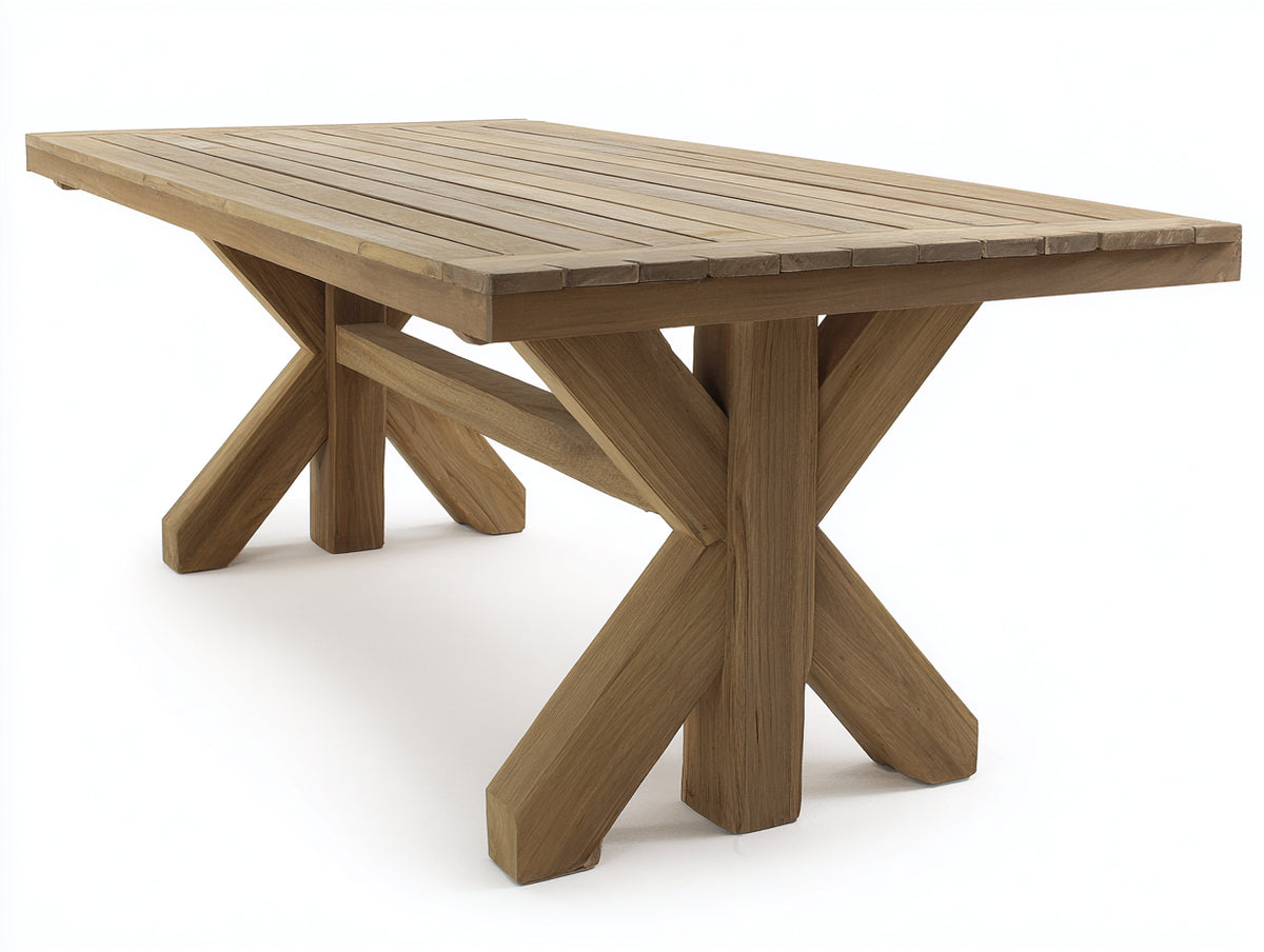 Tavolo da giardino - Legno - 210 x 100 x 76 cm - Marrone naturale - Stile rustico con base a cavalletto