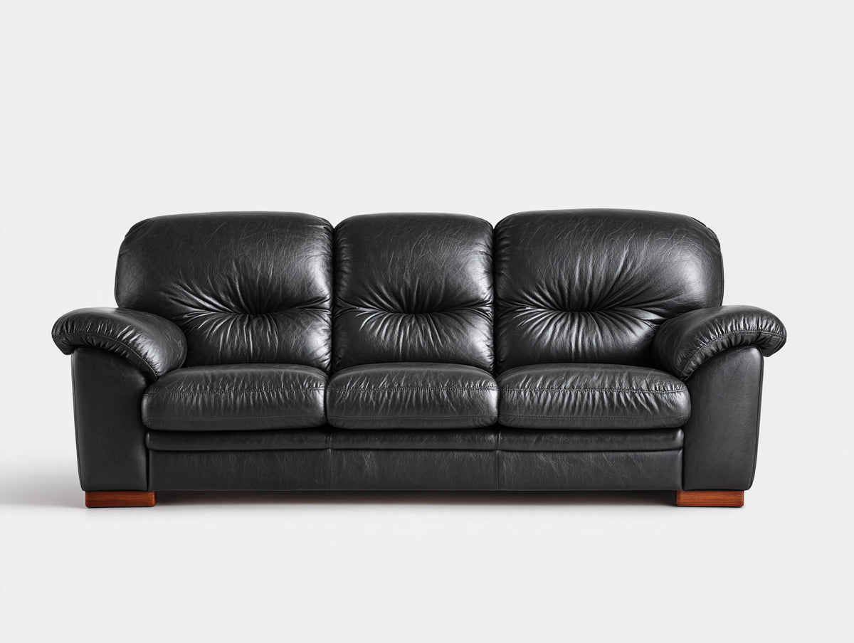 Divano lineare - Pelle - 221x96x92 cm - Nero - Classico confortevole