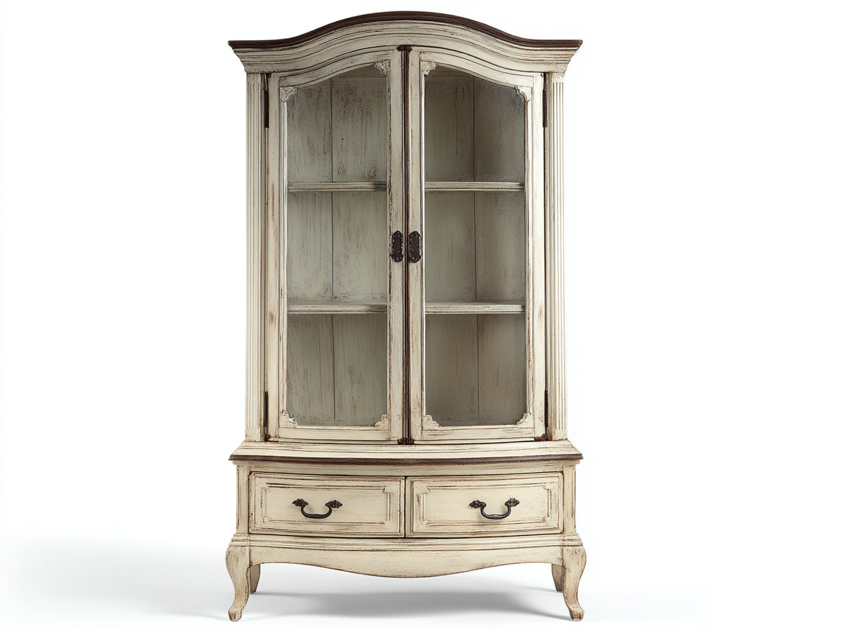 Vetrina - Legno-Vetro - 105x45x187 cm - Bianco crema-Marrone scuro - Provenzale